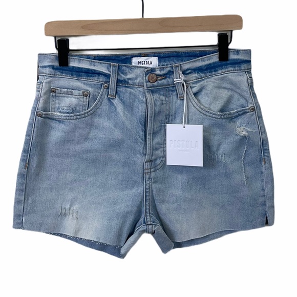 Pistola Nico High Rise Mom Denim Shorts Light Wash - Picture 1 of 4